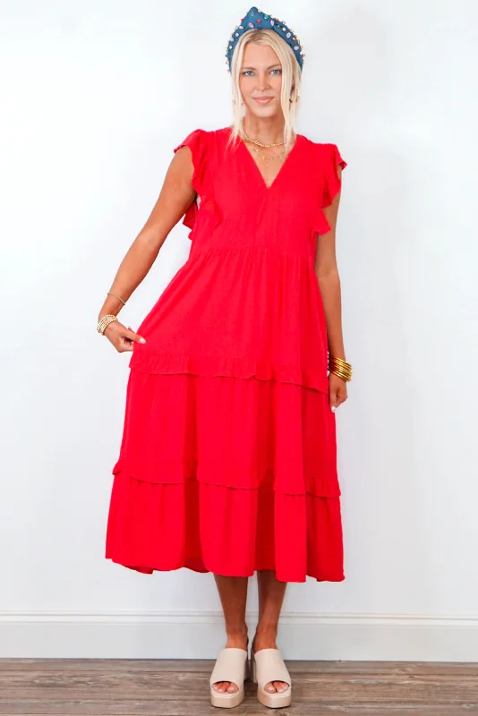 Seaside Red Midi Dress